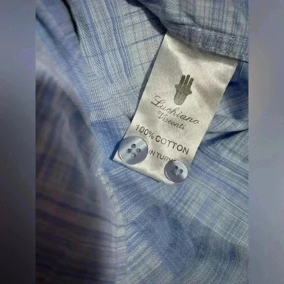 Luchiano Visconti Black Mens Blue White Long Sleeve Button Down Shirt Size M - Picture 6 of 9